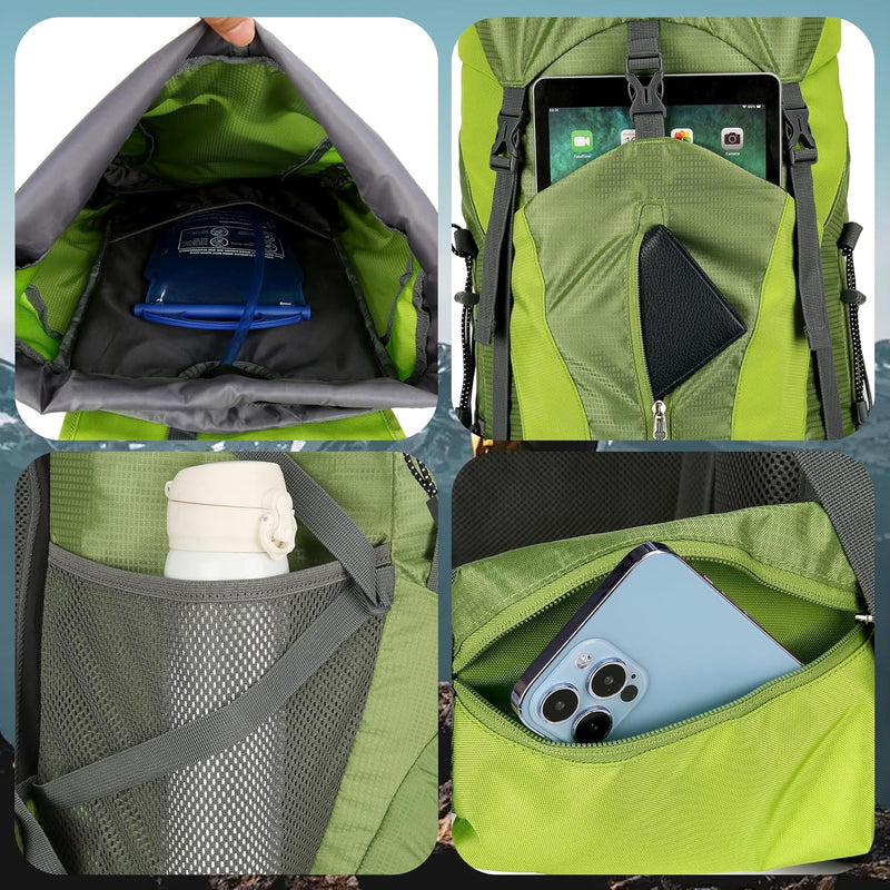 Wintming 75L Hiking Backpack with Rain Cover Waterproof Camping Backpack Shoes Warehouse for Men Women