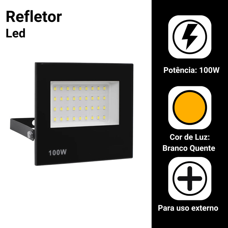 Refletor de led 100W Spotlight Bivolt à prova d'água Luz forte