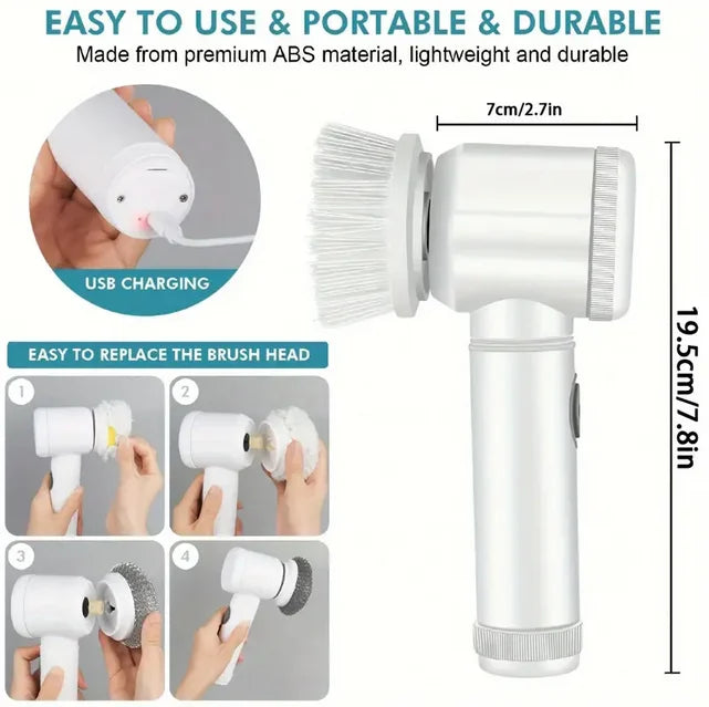 Escova elétrica de limpeza sanitária giratória 5 em 1 USB escova mágica multiuso limpador de banho prático cozinha sala de estar banheiro calçados azulejo germfree safeglow flex clean