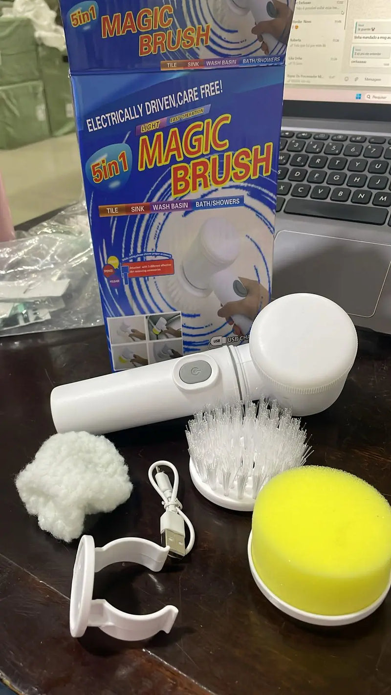Escova elétrica de limpeza sanitária giratória 5 em 1 USB escova mágica multiuso limpador de banho prático cozinha sala de estar banheiro calçados azulejo germfree safeglow flex clean
