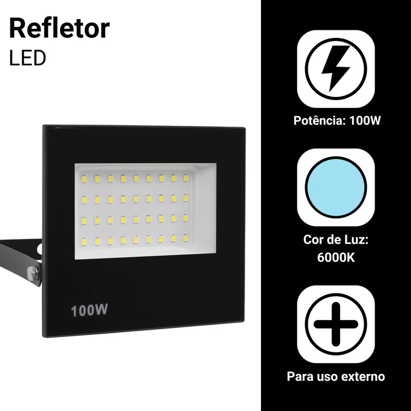 Refletor de led 100W Spotlight Bivolt à prova d'água Luz forte