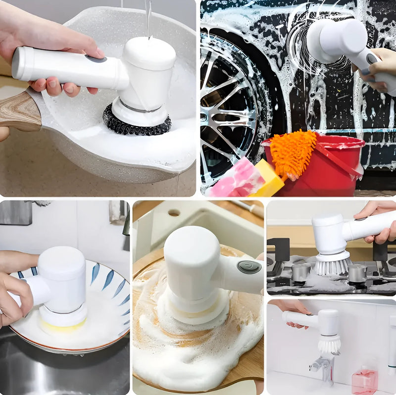 Escova elétrica de limpeza sanitária giratória 5 em 1 USB escova mágica multiuso limpador de banho prático cozinha sala de estar banheiro calçados azulejo germfree safeglow flex clean