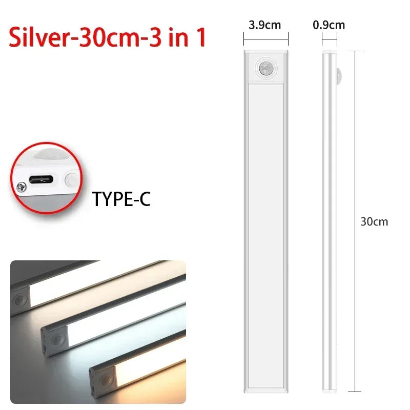 Night Light LED Motion Sensor 20/30/40/60CM Wireless USB Cabinet Night Light Wardrobe Lamp For Kitchen Cabinet Wardrobe Bedroom