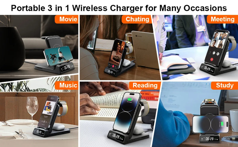 SwanScout 703A Wireless Charger for iPhone 16 15 14 13 12 11 Series Charging Station for Apple Watch 10 Ultra 2 for AirPods 4 2