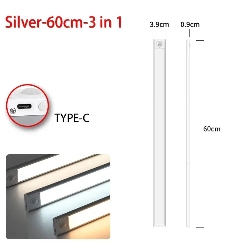 Night Light LED Motion Sensor 20/30/40/60CM Wireless USB Cabinet Night Light Wardrobe Lamp For Kitchen Cabinet Wardrobe Bedroom