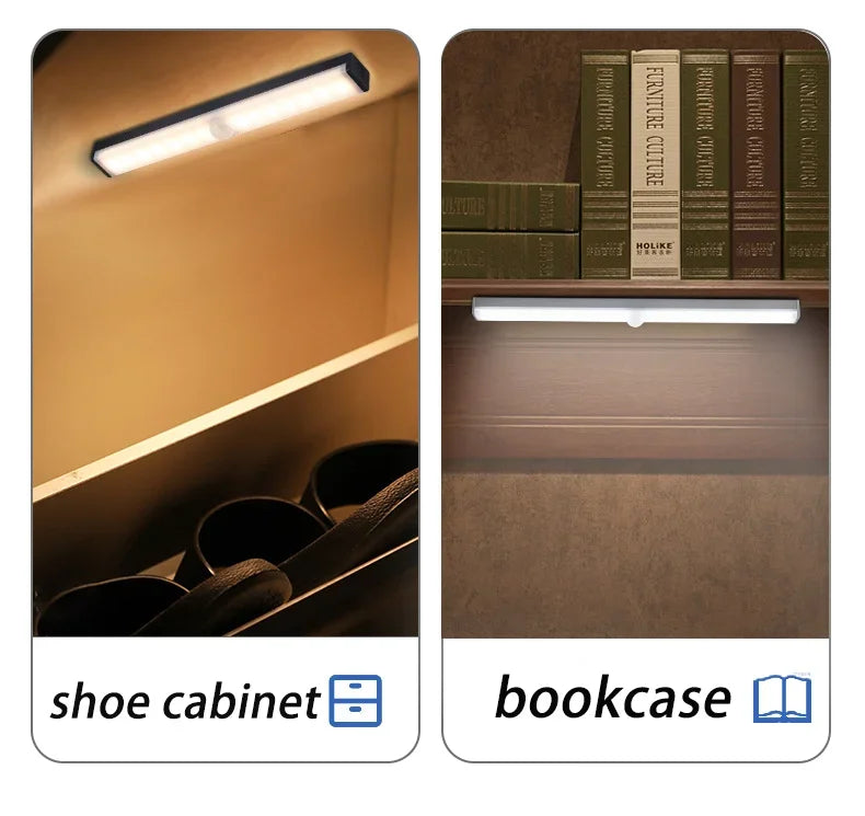 Night Light LED Motion Sensor 20/30/40/60CM Wireless USB Cabinet Night Light Wardrobe Lamp For Kitchen Cabinet Wardrobe Bedroom