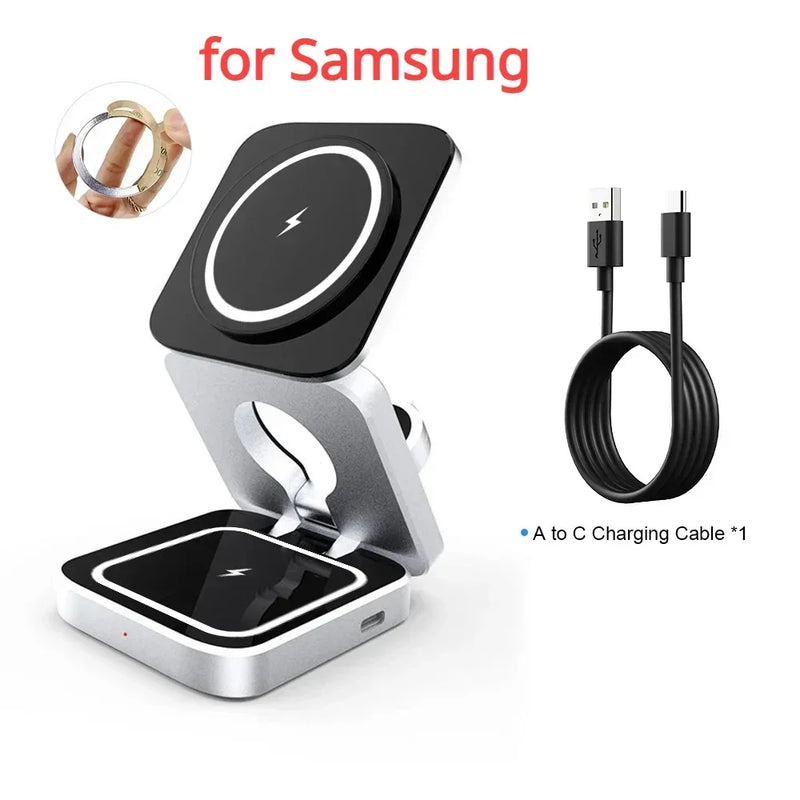 Estação de carregamento sem fio magnética para Samsung 3 em 1 Carregador sem fio rápido para Samsung Galaxy S24 S23 S22 Estação de carregamento