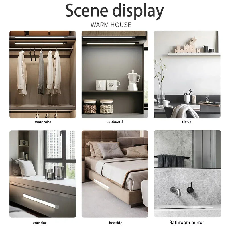 Night Light LED Motion Sensor 20/30/40/60CM Wireless USB Cabinet Night Light Wardrobe Lamp For Kitchen Cabinet Wardrobe Bedroom