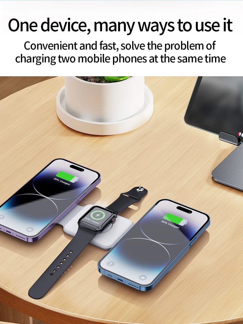 3 in 1 Charging Station for iPhone 15/14/13/12 Series, Travel Charger for Multiple Devices for AirPods 3/2/Pro,Apple Watch Serie
