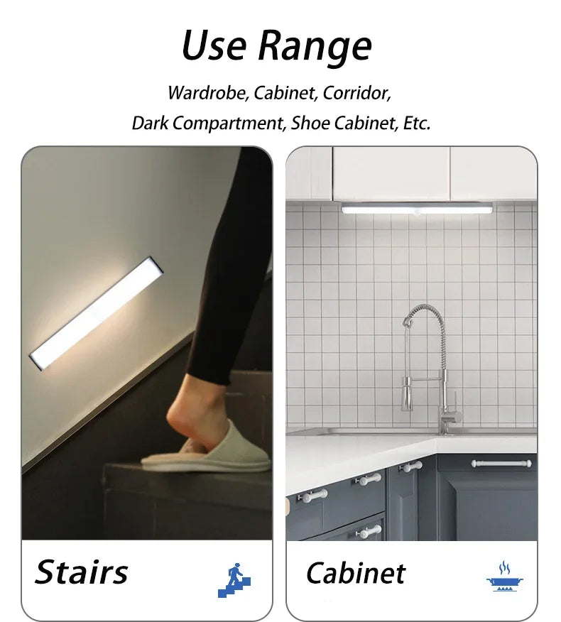 Night Light LED Motion Sensor 20/30/40/60CM Wireless USB Cabinet Night Light Wardrobe Lamp For Kitchen Cabinet Wardrobe Bedroom