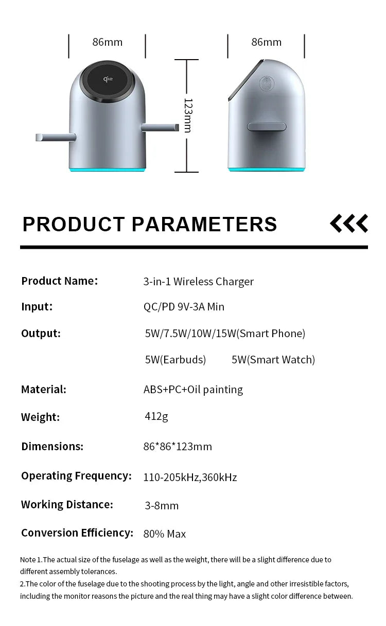 Auto Rotation Qi2 15W 3 in 1 Wireless Charging Station, Magnetic Fast Charger for IPhone16/15/14/13 Pro Max IWatch AirPods 3/2