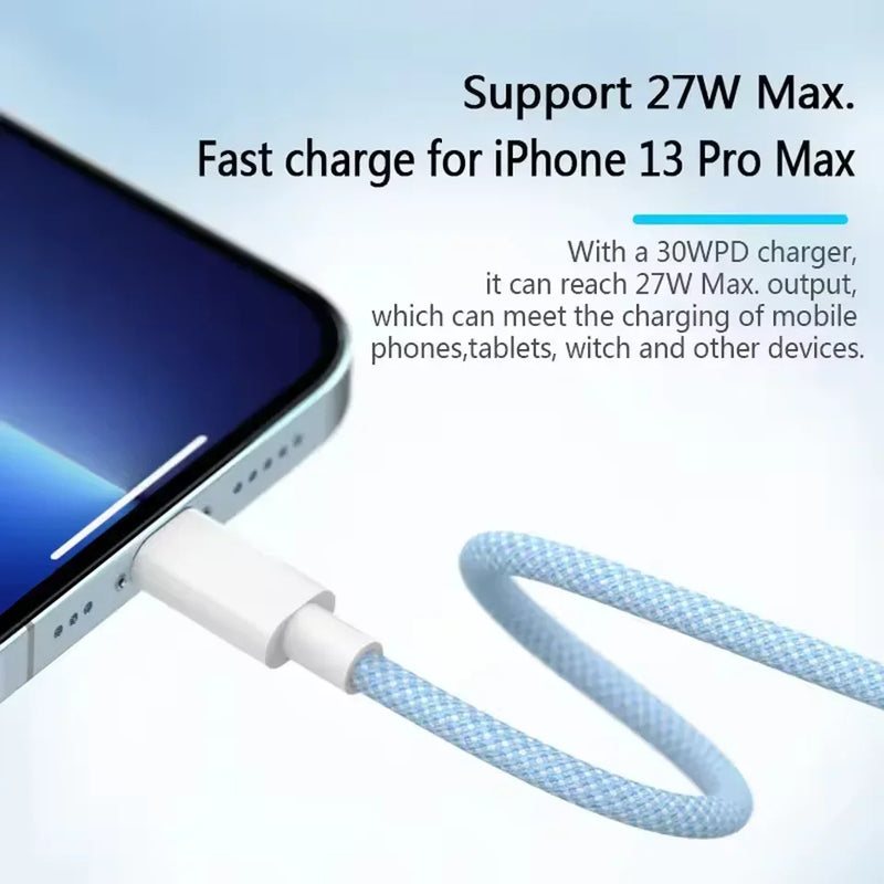 PD 20W USB-C Charging Cable For iPhone 14 13 12 11 Pro Max Xs 8 Plus iPad 3A Fast Charging Cord ‌Lightning Data Cable For iPhone