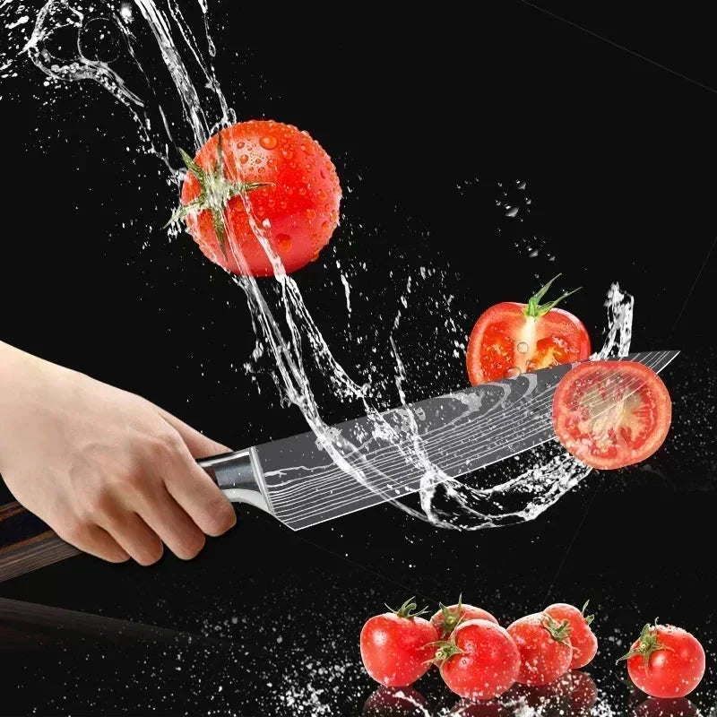 Laser Damascus Kitchen Knife Cleaver Meat Fruit Bread Knife Barbecue Boning Knife Cut Chicken Convenient Scissors Kitchen Knives