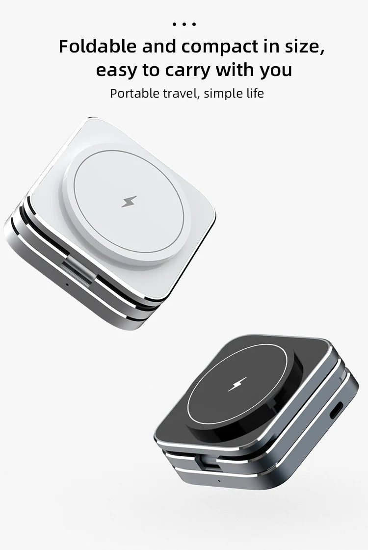 Carregador sem fio magnético 3 em 1 com certificação Qi2, suporte de carregamento dobrável de alumínio para iPhone 16/15/14 Pro Max, AirPods, iWatch