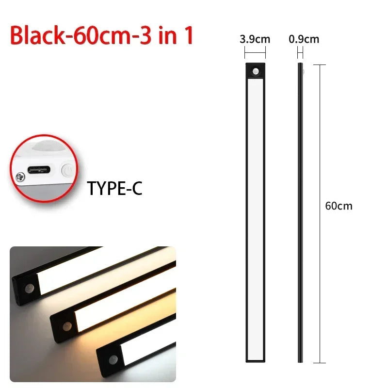 Night Light LED Motion Sensor 20/30/40/60CM Wireless USB Cabinet Night Light Wardrobe Lamp For Kitchen Cabinet Wardrobe Bedroom
