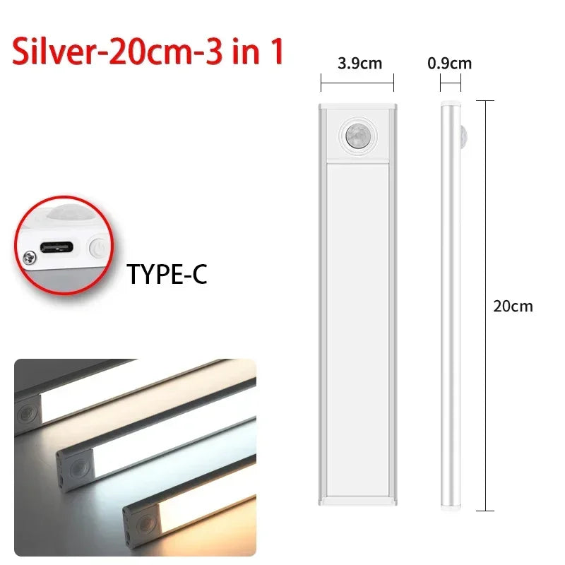 Night Light LED Motion Sensor 20/30/40/60CM Wireless USB Cabinet Night Light Wardrobe Lamp For Kitchen Cabinet Wardrobe Bedroom