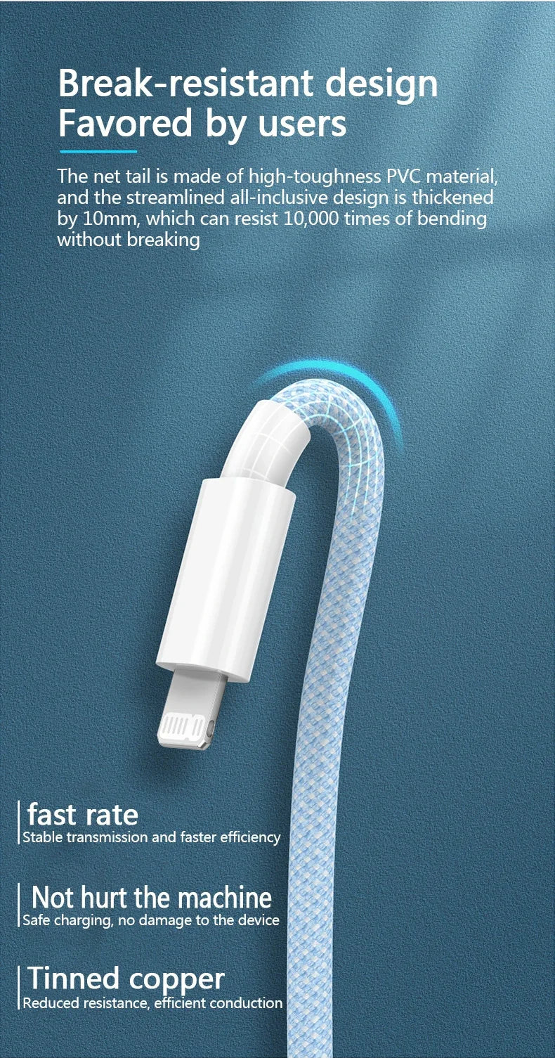 PD 20W USB-C Charging Cable For iPhone 14 13 12 11 Pro Max Xs 8 Plus iPad 3A Fast Charging Cord ‌Lightning Data Cable For iPhone