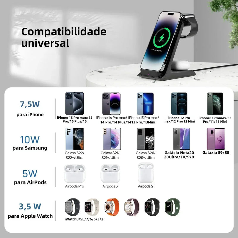 KPON 3 in 1 Wireless Charger Stand Fast Charging Station Dock For iPhone 16/15/14/13 Pro Max Apple iWatch 9/8/7/6/5 Airpods 3/2