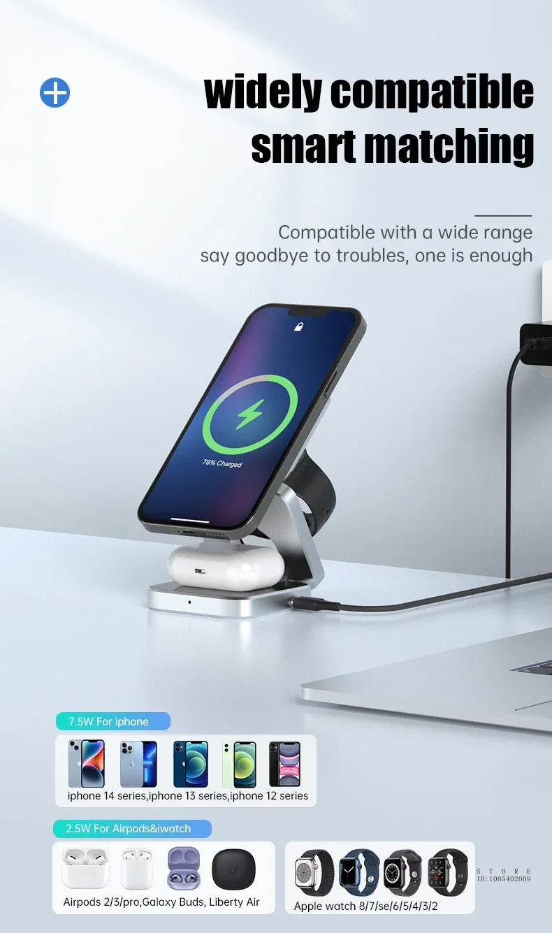 Estação de carregamento sem fio magnética para Samsung 3 em 1 Carregador sem fio rápido para Samsung Galaxy S24 S23 S22 Estação de carregamento