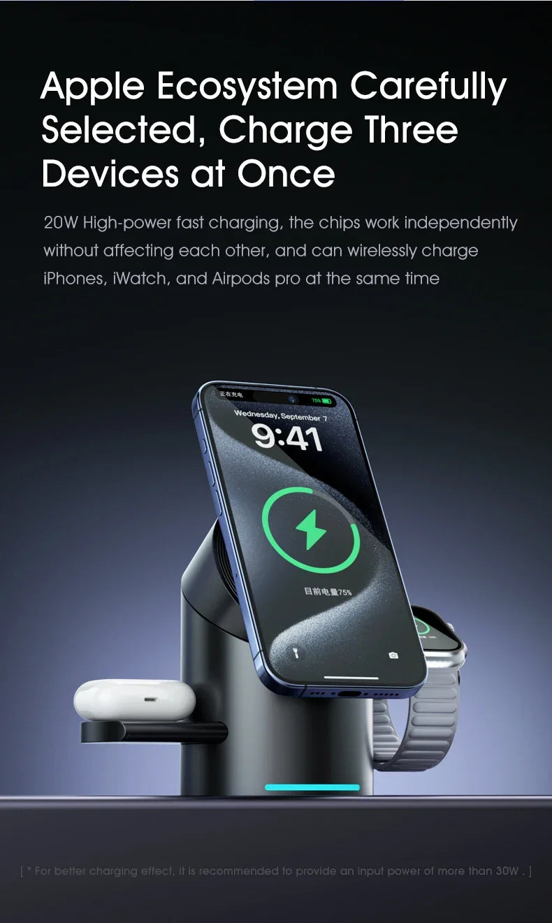 Qi2 3 in 1 Multifunction Magnetic Wireless Charger Touch Roating Fast Charging Base for Iphone 16 15 14 Pro Max, Iwatch Earphone
