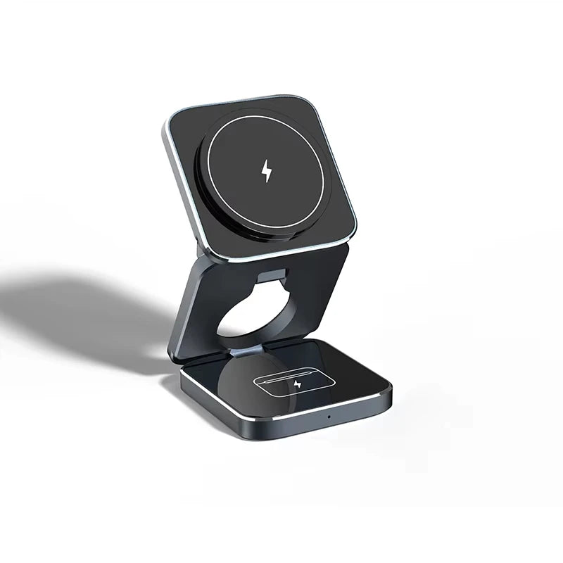 Portable Metal Qi2 3 in 1 Wireless Charging Holder Stand 15w Magnetic Foldable Wireless Charger Mobile Phone Stand for Apple