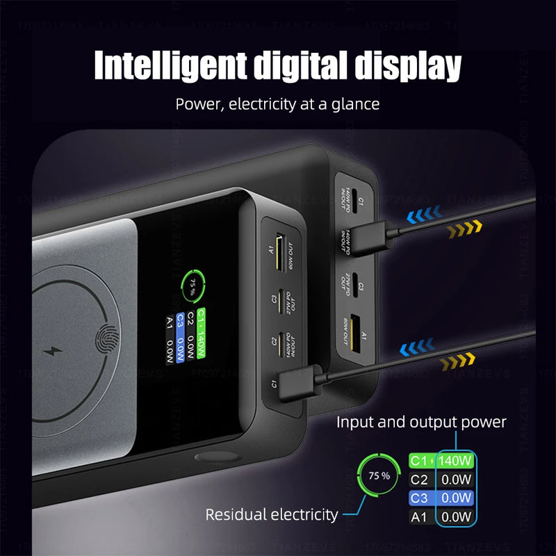 289.5W Graphene Power Bank OLED Color Screen Display 25000mah/92.5Wh PD3.1 140W Wireless15W PPS QC Laptop Phone Fast Charging
