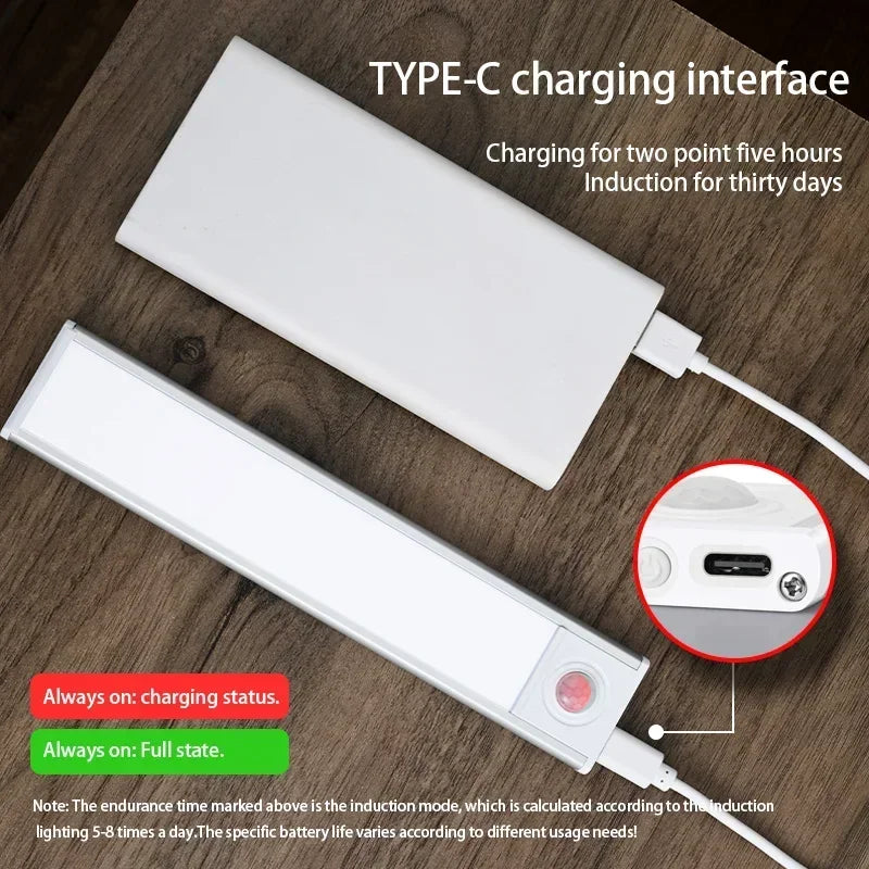 Night Light LED Motion Sensor 20/30/40/60CM Wireless USB Cabinet Night Light Wardrobe Lamp For Kitchen Cabinet Wardrobe Bedroom