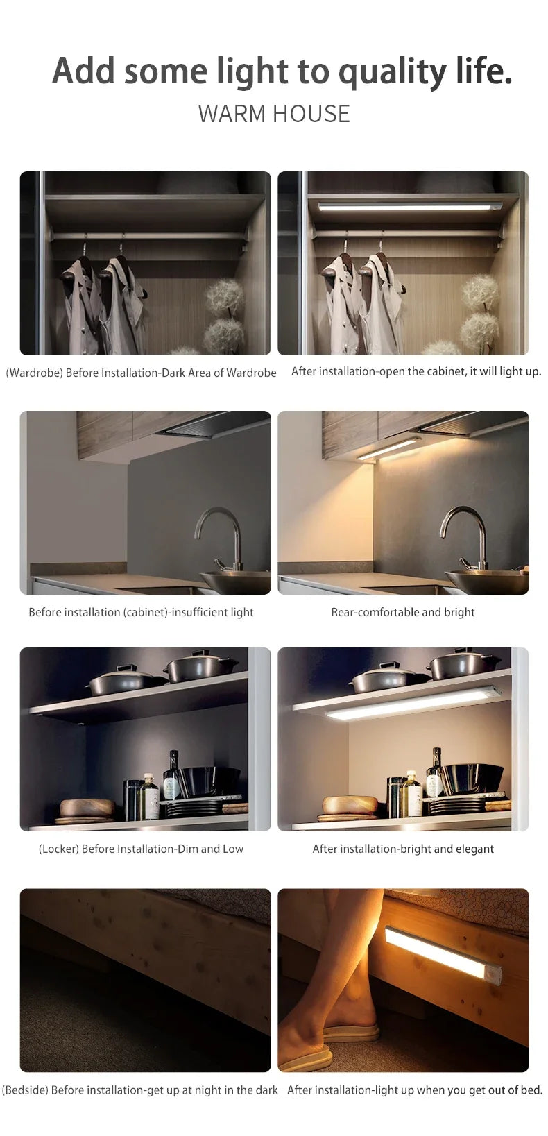 Night Light LED Motion Sensor 20/30/40/60CM Wireless USB Cabinet Night Light Wardrobe Lamp For Kitchen Cabinet Wardrobe Bedroom