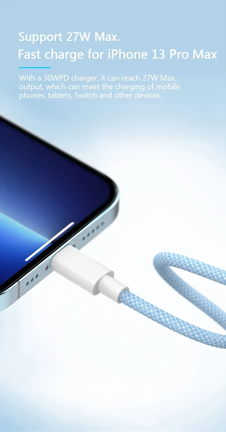 PD 20W USB-C Charging Cable For iPhone 14 13 12 11 Pro Max Xs 8 Plus iPad 3A Fast Charging Cord ‌Lightning Data Cable For iPhone