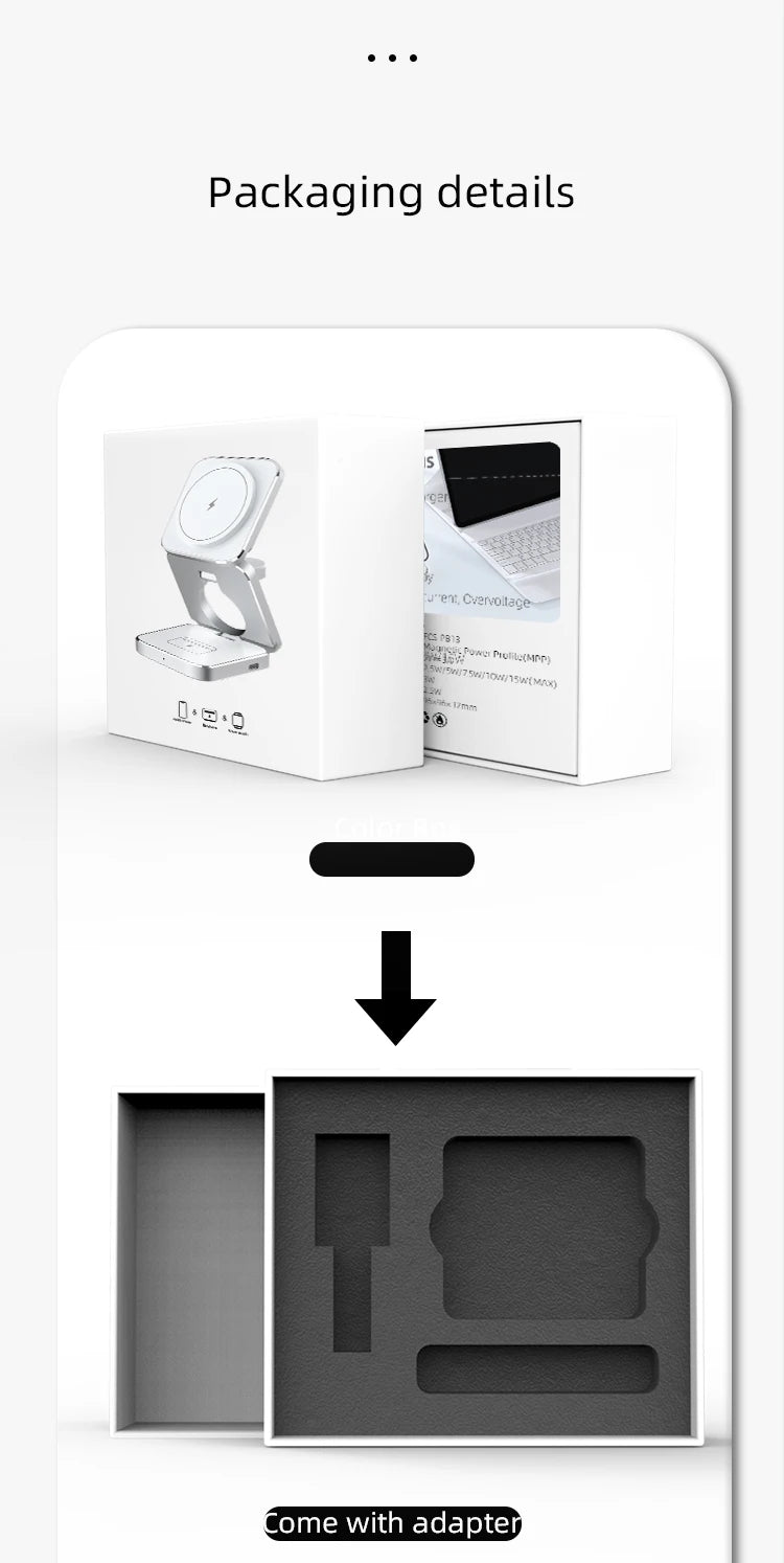 Carregador sem fio magnético 3 em 1 com certificação Qi2, suporte de carregamento dobrável de alumínio para iPhone 16/15/14 Pro Max, AirPods, iWatch