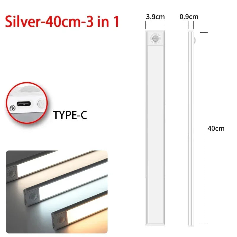 Night Light LED Motion Sensor 20/30/40/60CM Wireless USB Cabinet Night Light Wardrobe Lamp For Kitchen Cabinet Wardrobe Bedroom
