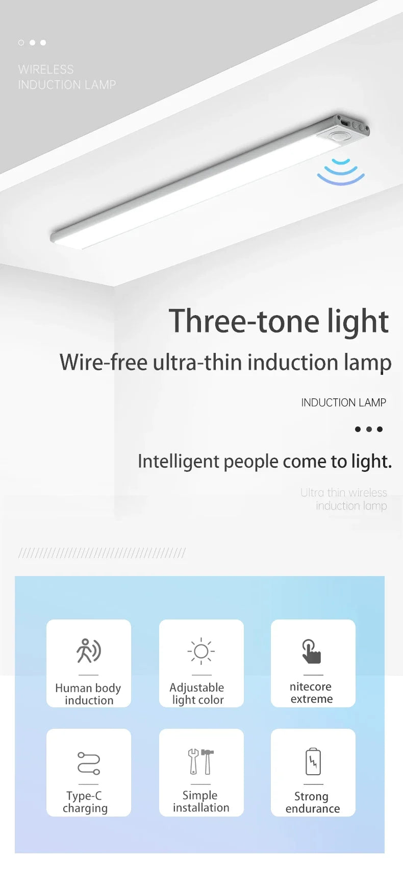 Night Light LED Motion Sensor 20/30/40/60CM Wireless USB Cabinet Night Light Wardrobe Lamp For Kitchen Cabinet Wardrobe Bedroom
