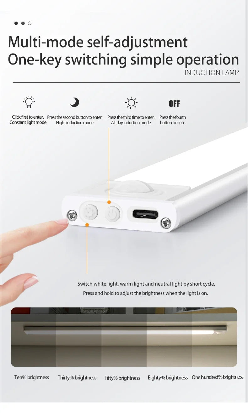 Night Light LED Motion Sensor 20/30/40/60CM Wireless USB Cabinet Night Light Wardrobe Lamp For Kitchen Cabinet Wardrobe Bedroom