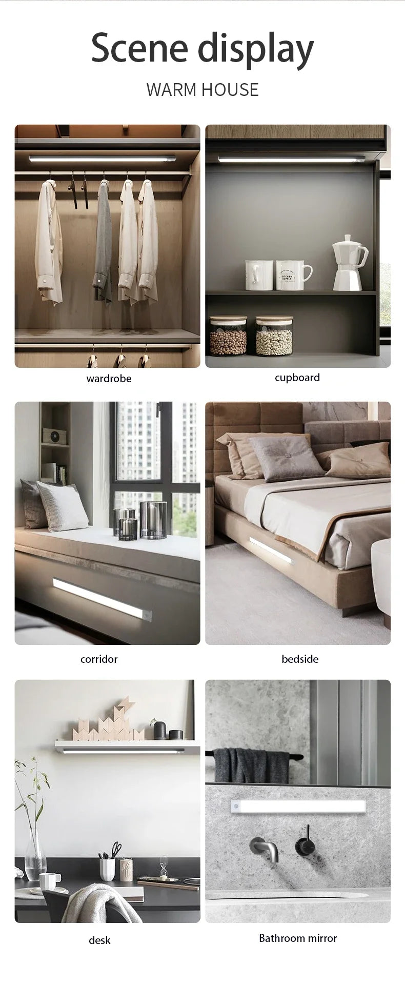 Night Light LED Motion Sensor 20/30/40/60CM Wireless USB Cabinet Night Light Wardrobe Lamp For Kitchen Cabinet Wardrobe Bedroom