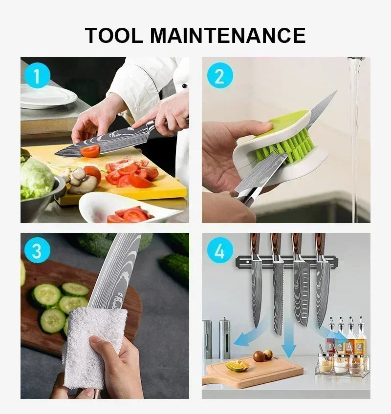 Laser Damascus Kitchen Knife Cleaver Meat Fruit Bread Knife Barbecue Boning Knife Cut Chicken Convenient Scissors Kitchen Knives