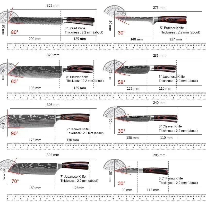 Laser Damascus Kitchen Knife Cleaver Meat Fruit Bread Knife Barbecue Boning Knife Cut Chicken Convenient Scissors Kitchen Knives