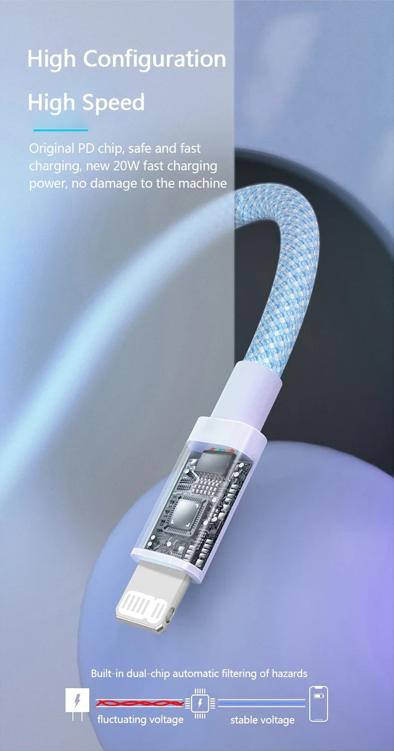 PD 20W USB-C Charging Cable For iPhone 14 13 12 11 Pro Max Xs 8 Plus iPad 3A Fast Charging Cord ‌Lightning Data Cable For iPhone
