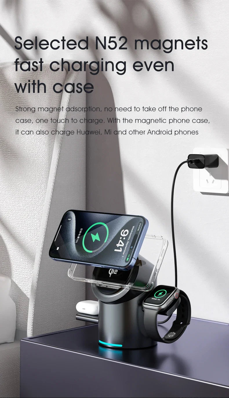 Qi2 3 in 1 Multifunction Magnetic Wireless Charger Touch Roating Fast Charging Base for Iphone 16 15 14 Pro Max, Iwatch Earphone