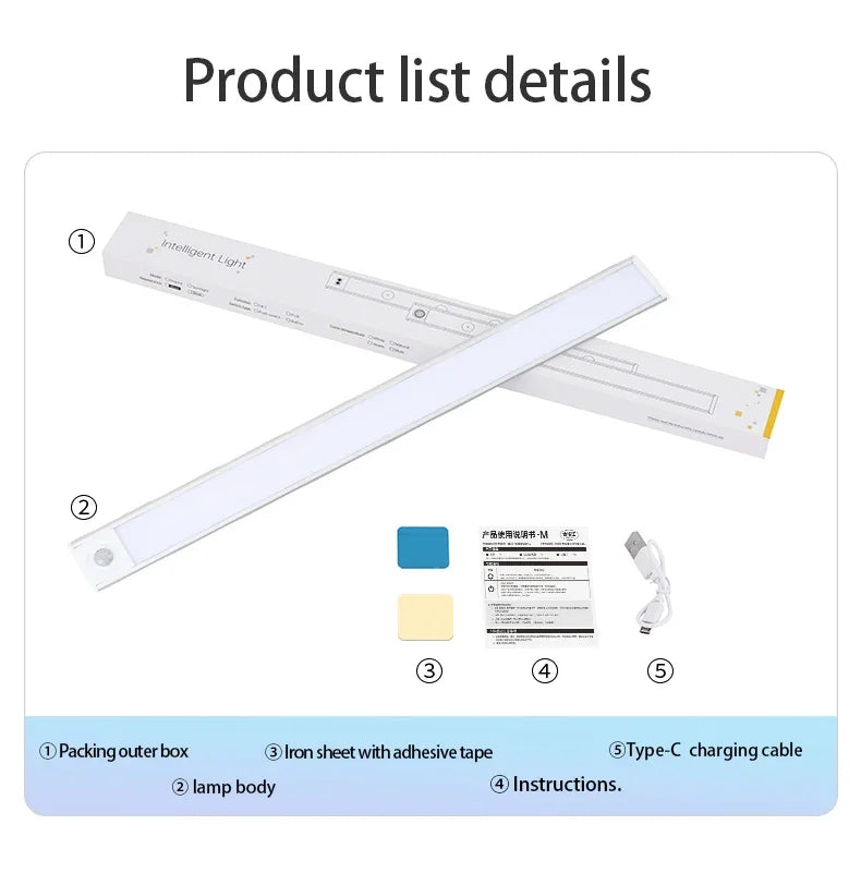 Night Light LED Motion Sensor 20/30/40/60CM Wireless USB Cabinet Night Light Wardrobe Lamp For Kitchen Cabinet Wardrobe Bedroom