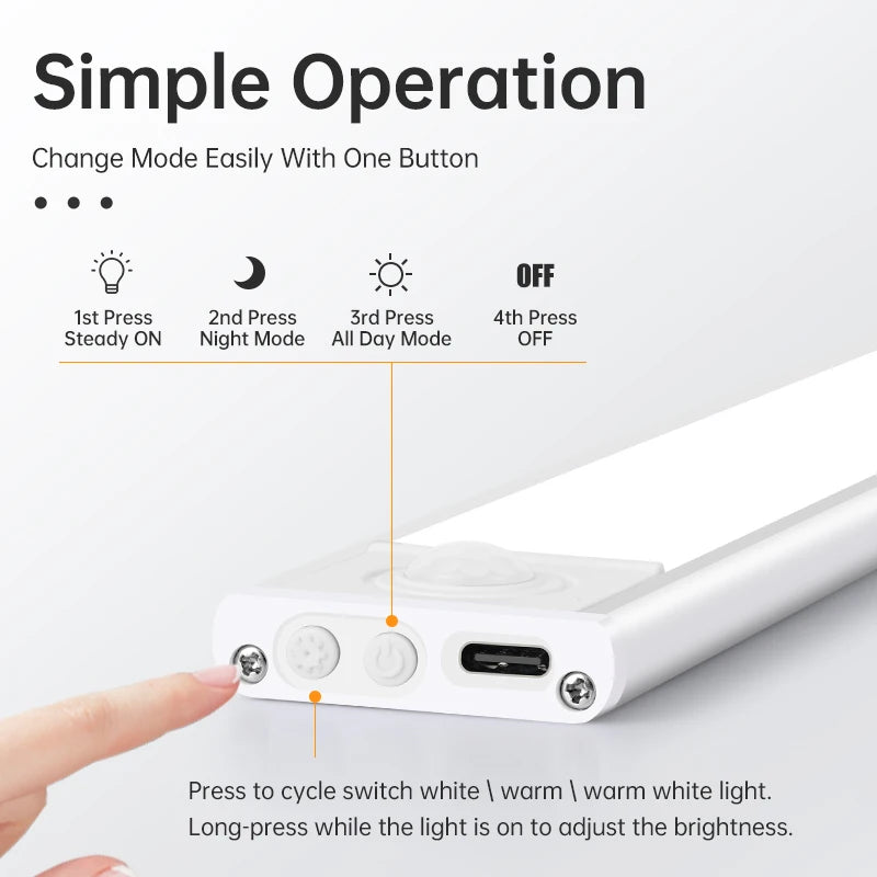 Night Light LED Motion Sensor 20/30/40/60CM Wireless USB Cabinet Night Light Wardrobe Lamp For Kitchen Cabinet Wardrobe Bedroom