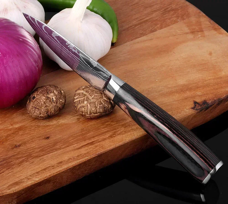 Laser Damascus Kitchen Knife Cleaver Meat Fruit Bread Knife Barbecue Boning Knife Cut Chicken Convenient Scissors Kitchen Knives