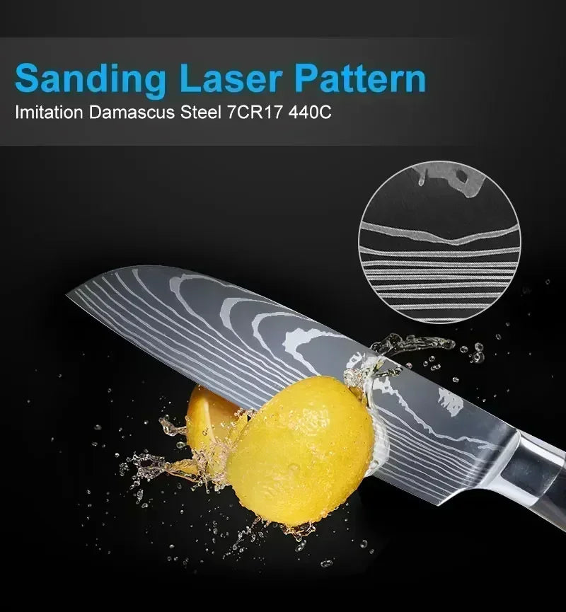 Laser Damascus Kitchen Knife Cleaver Meat Fruit Bread Knife Barbecue Boning Knife Cut Chicken Convenient Scissors Kitchen Knives