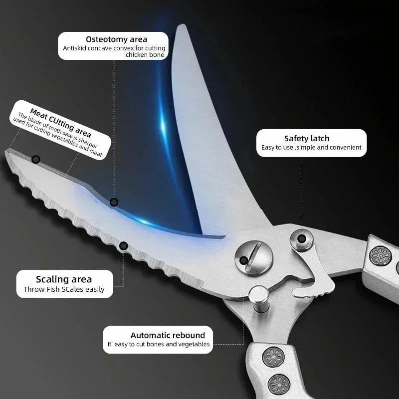 Laser Damascus Kitchen Knife Cleaver Meat Fruit Bread Knife Barbecue Boning Knife Cut Chicken Convenient Scissors Kitchen Knives