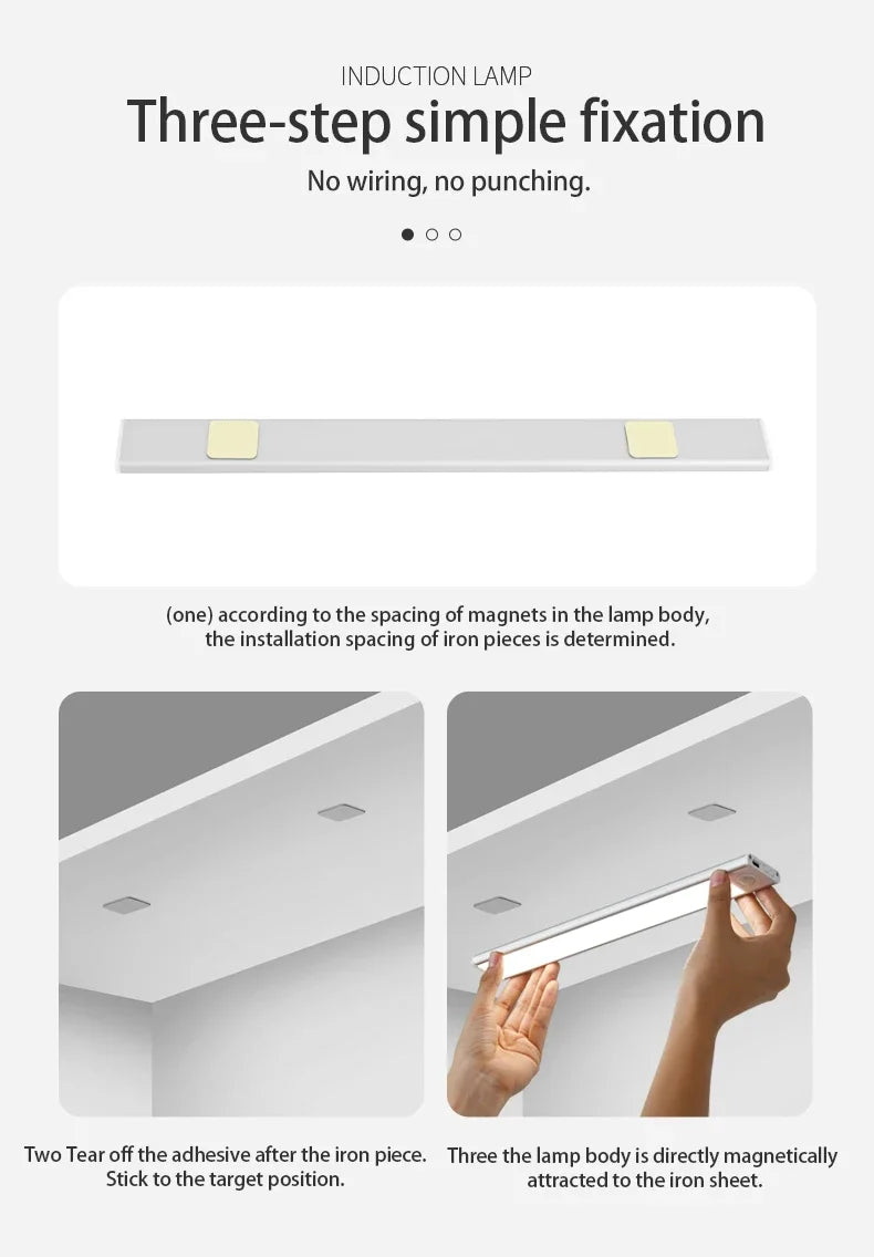 Night Light LED Motion Sensor 20/30/40/60CM Wireless USB Cabinet Night Light Wardrobe Lamp For Kitchen Cabinet Wardrobe Bedroom
