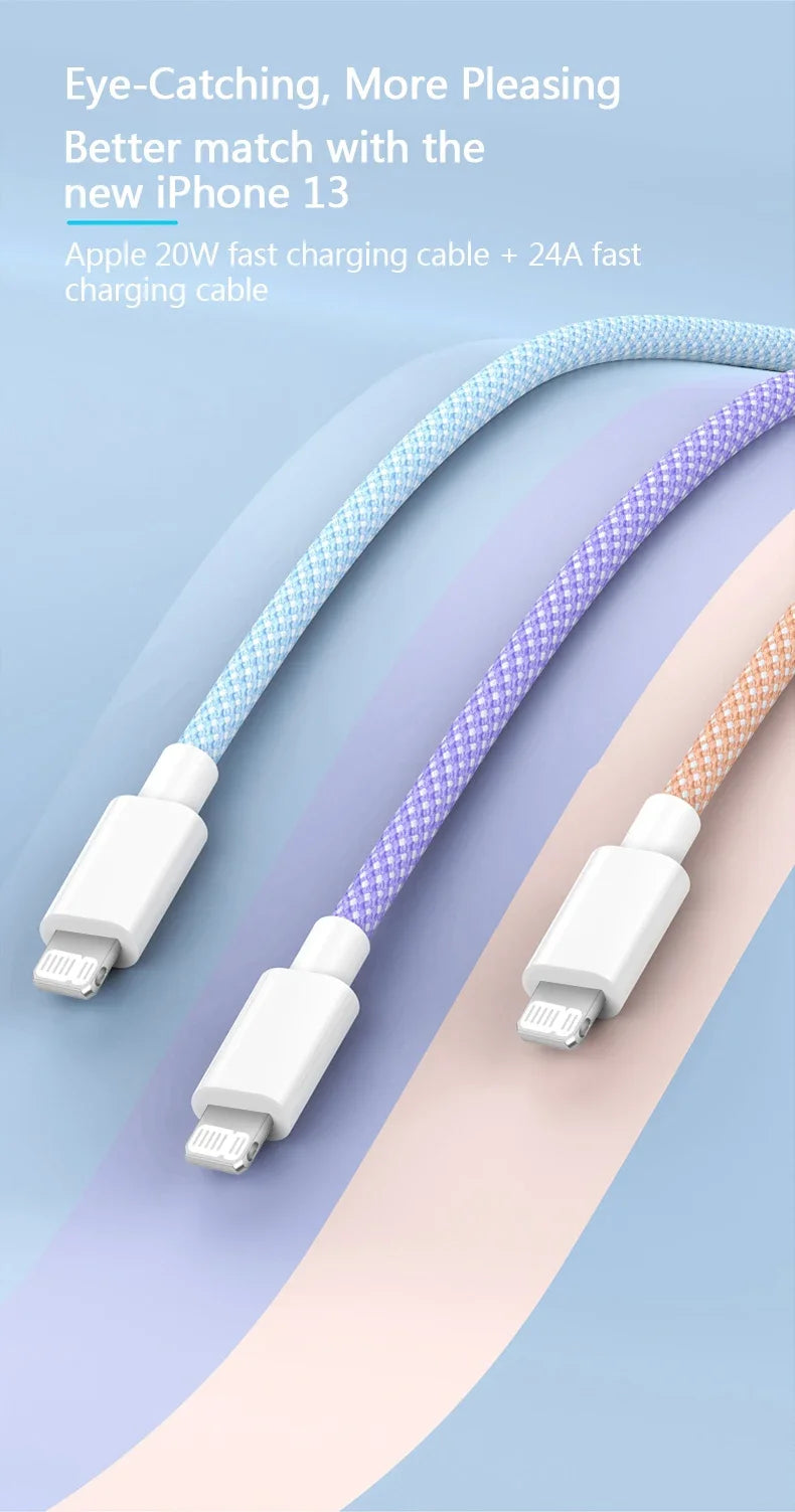 PD 20W USB-C Charging Cable For iPhone 14 13 12 11 Pro Max Xs 8 Plus iPad 3A Fast Charging Cord ‌Lightning Data Cable For iPhone