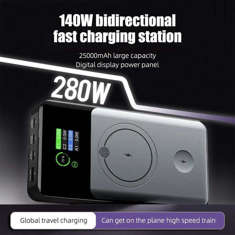 289.5W Graphene Power Bank OLED Color Screen Display 25000mah/92.5Wh PD3.1 140W Wireless15W PPS QC Laptop Phone Fast Charging