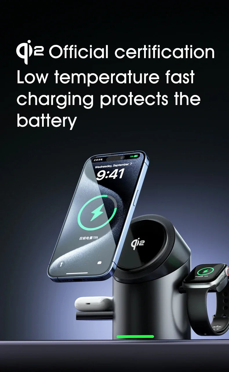 Qi2 3 in 1 Multifunction Magnetic Wireless Charger Touch Roating Fast Charging Base for Iphone 16 15 14 Pro Max, Iwatch Earphone