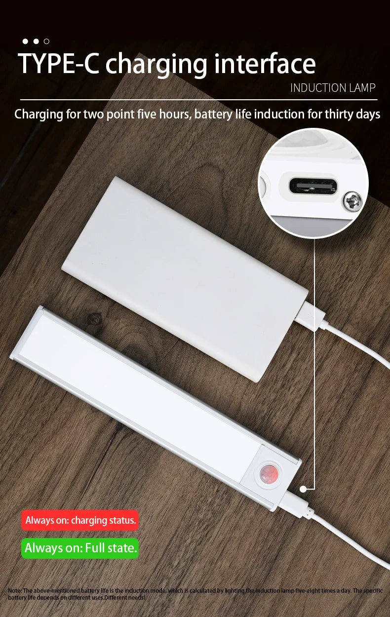 Night Light LED Motion Sensor 20/30/40/60CM Wireless USB Cabinet Night Light Wardrobe Lamp For Kitchen Cabinet Wardrobe Bedroom