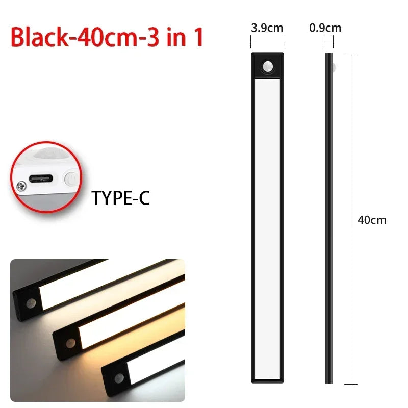 Night Light LED Motion Sensor 20/30/40/60CM Wireless USB Cabinet Night Light Wardrobe Lamp For Kitchen Cabinet Wardrobe Bedroom