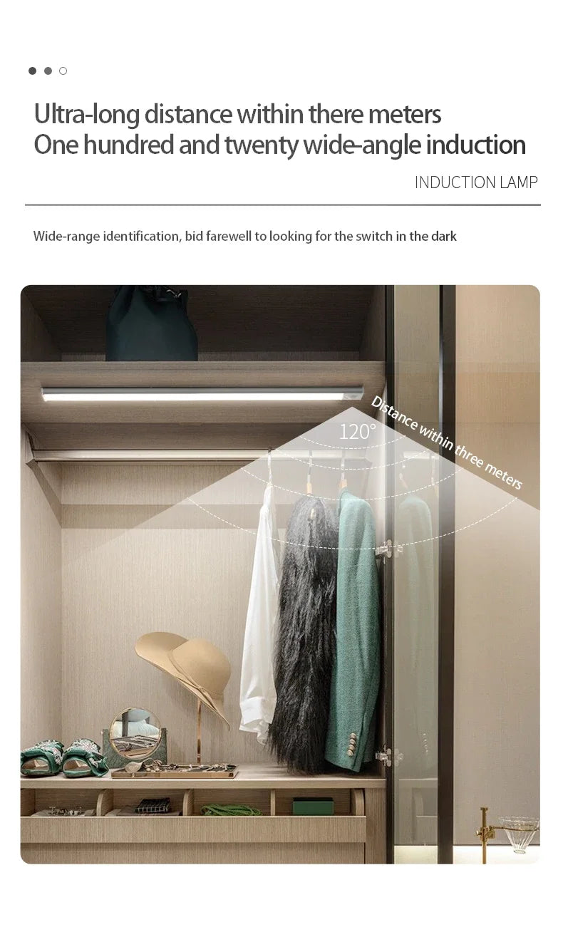 Night Light LED Motion Sensor 20/30/40/60CM Wireless USB Cabinet Night Light Wardrobe Lamp For Kitchen Cabinet Wardrobe Bedroom
